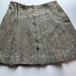 Vintage Womens Mini Skirt Herringbone Button up Unlined Rockabilly Academia